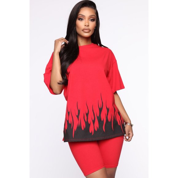 Fashion Nova Tops - NWT Fashion Nova Biker Set in Red Flames Size L